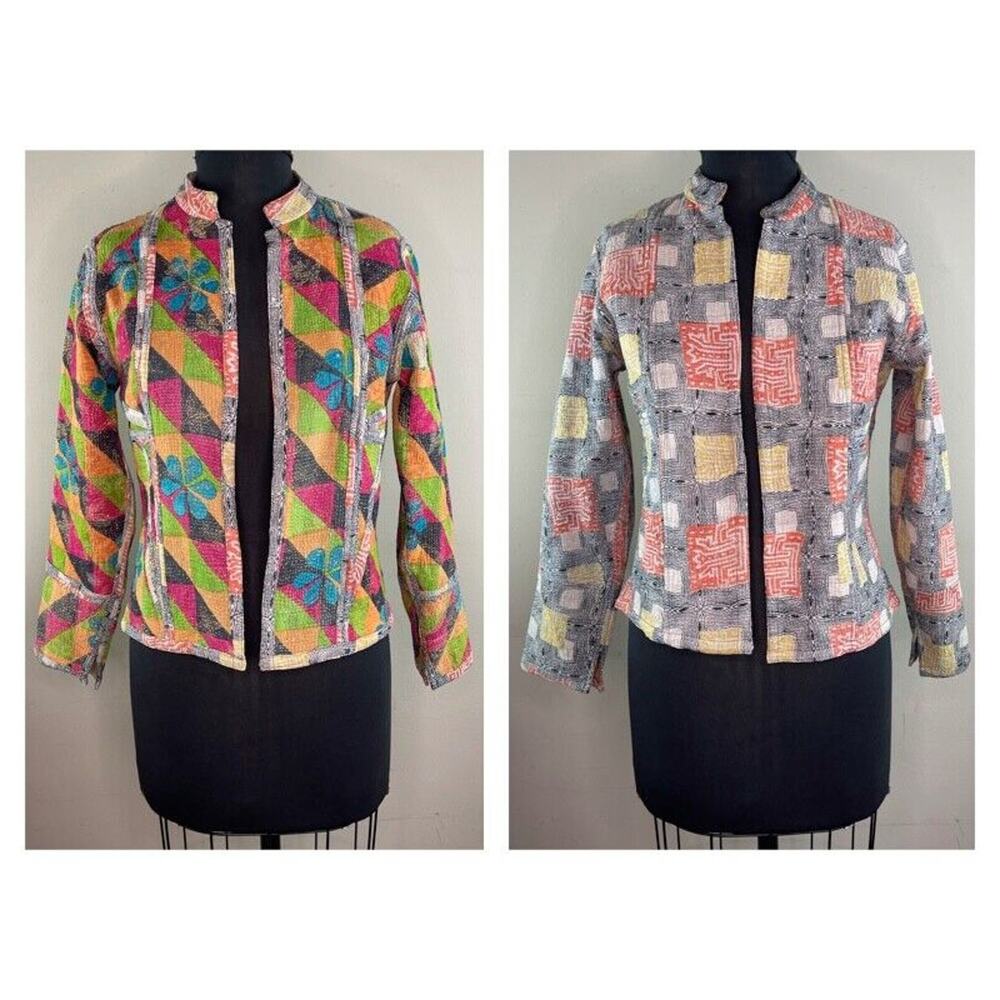 Mieko Mintz Vintage Cotton Mandrin Collar Reversible Jacket Art to Wear S M RARE